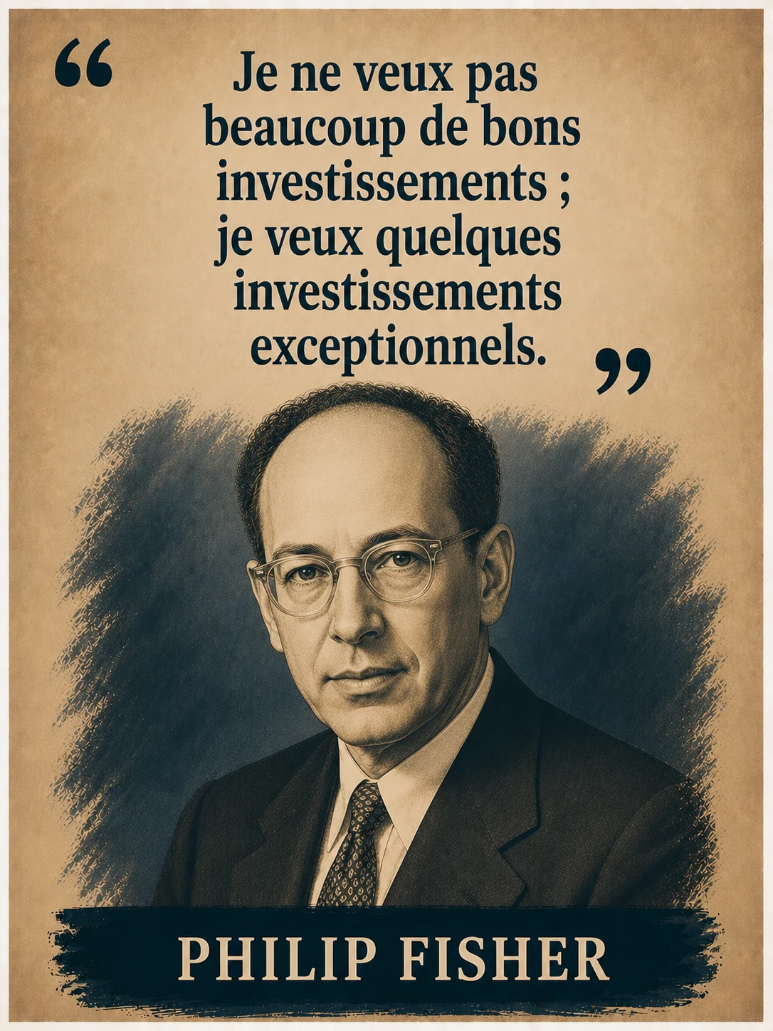Portrait illustré de Philip Fisher avec sa citation sur les investissements exceptionnels